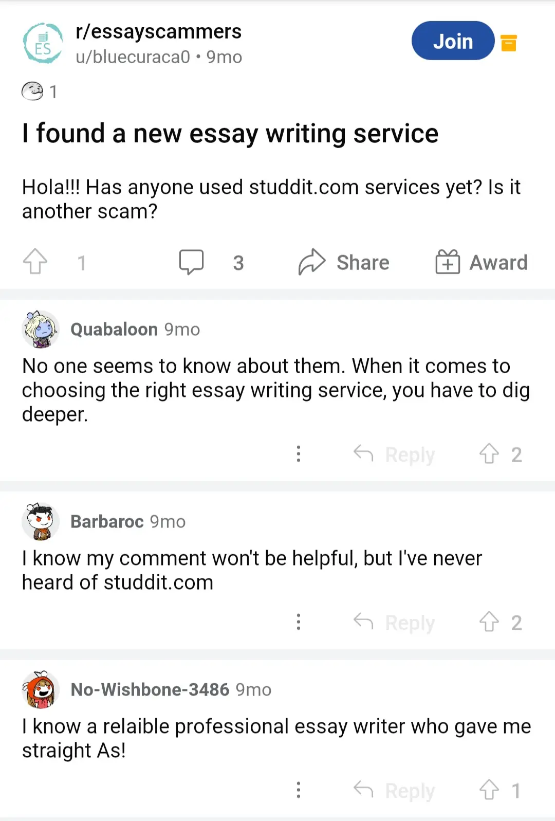 Studdit reviews on Reddit