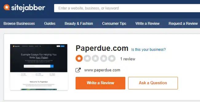 PaperDue reviews on Sitejabber