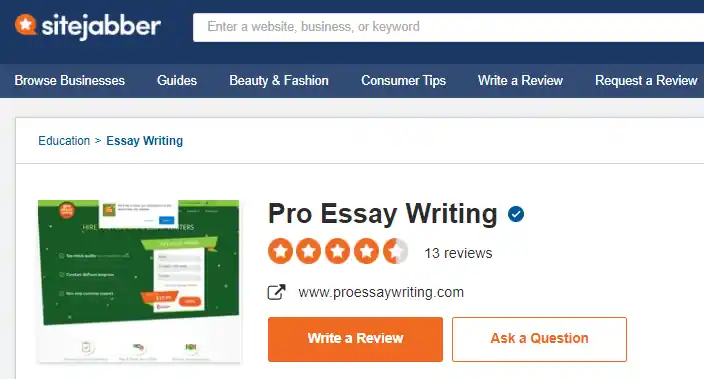ProEssayWriting reviews on Sitejabber