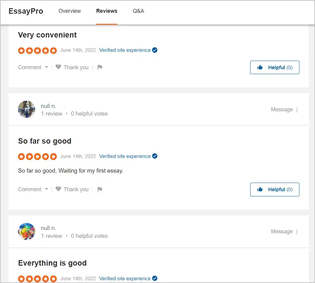 EssayPro positive reviews on SiteJabber