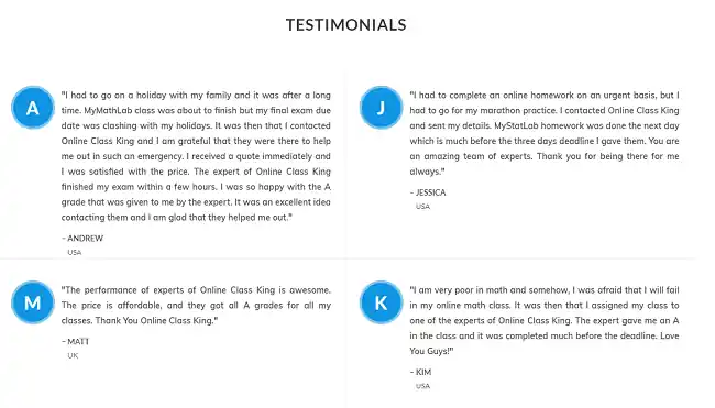 OnlineClassKing testimonials