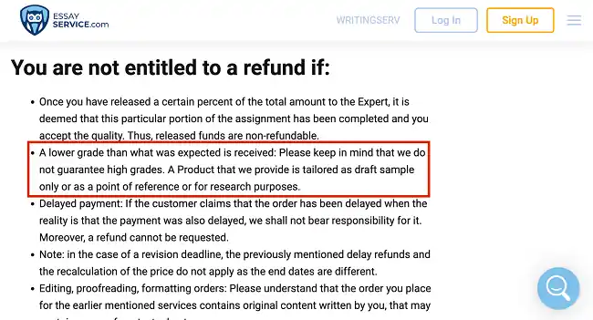 EssayService refund policy