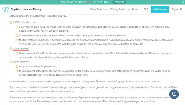 MyAdmissionsEssay refund policy