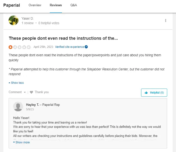 Paperial review on Sitejabber