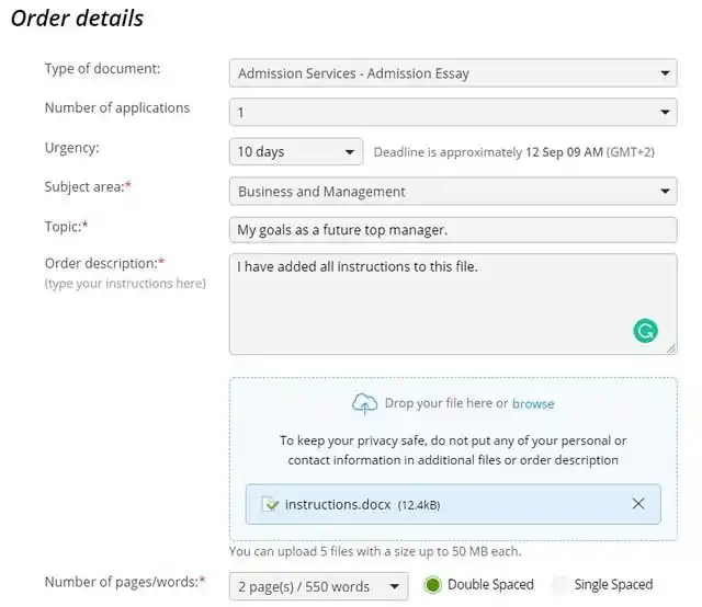Rushessay order form