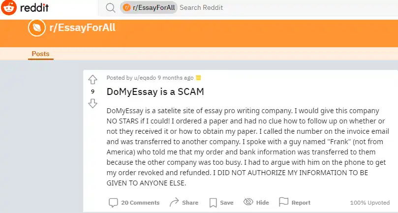DoMyEssay review on Reddit