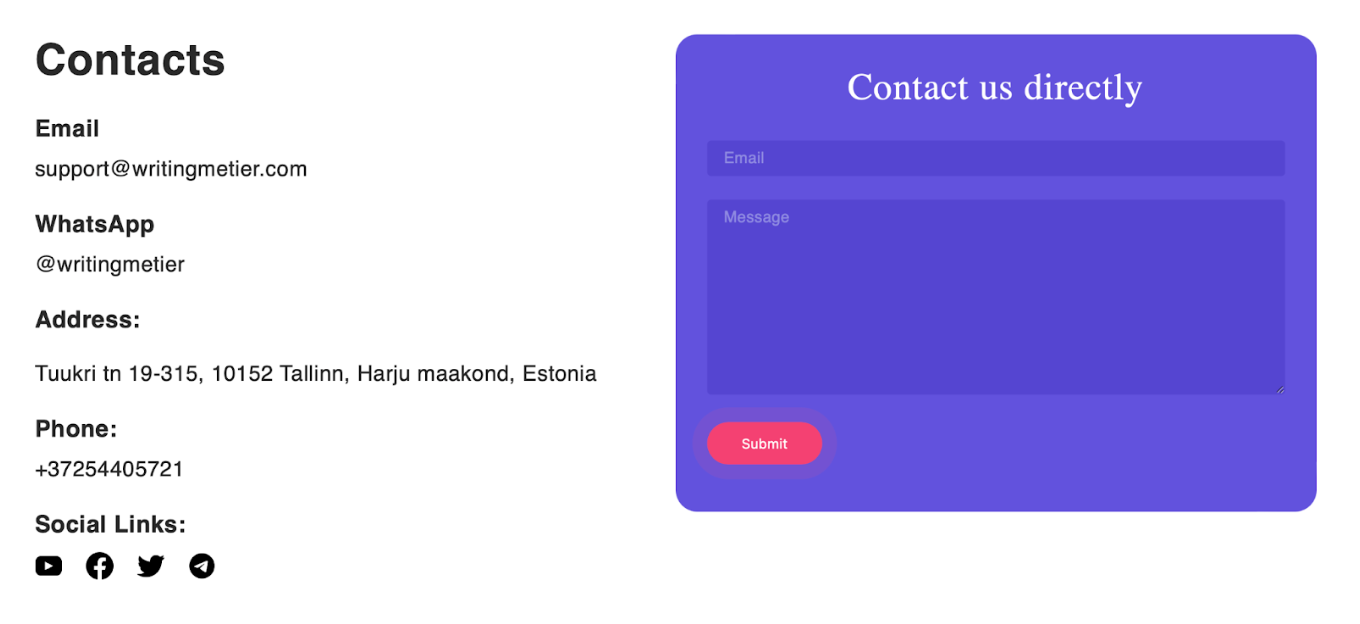 WritingMetier customer support
