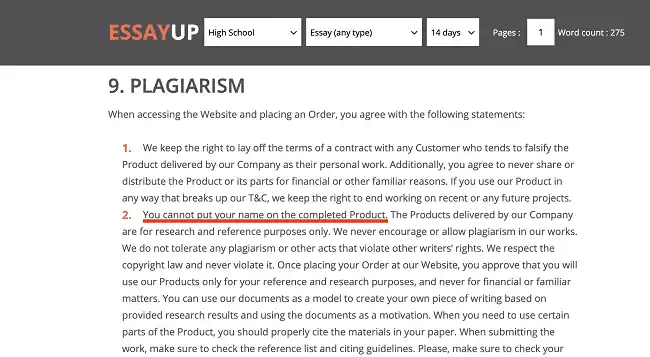EssayUp Terms of Use