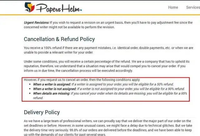 Papershelm cancellation and refund policy