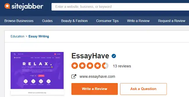 EssayHave reviews on SiteJabber