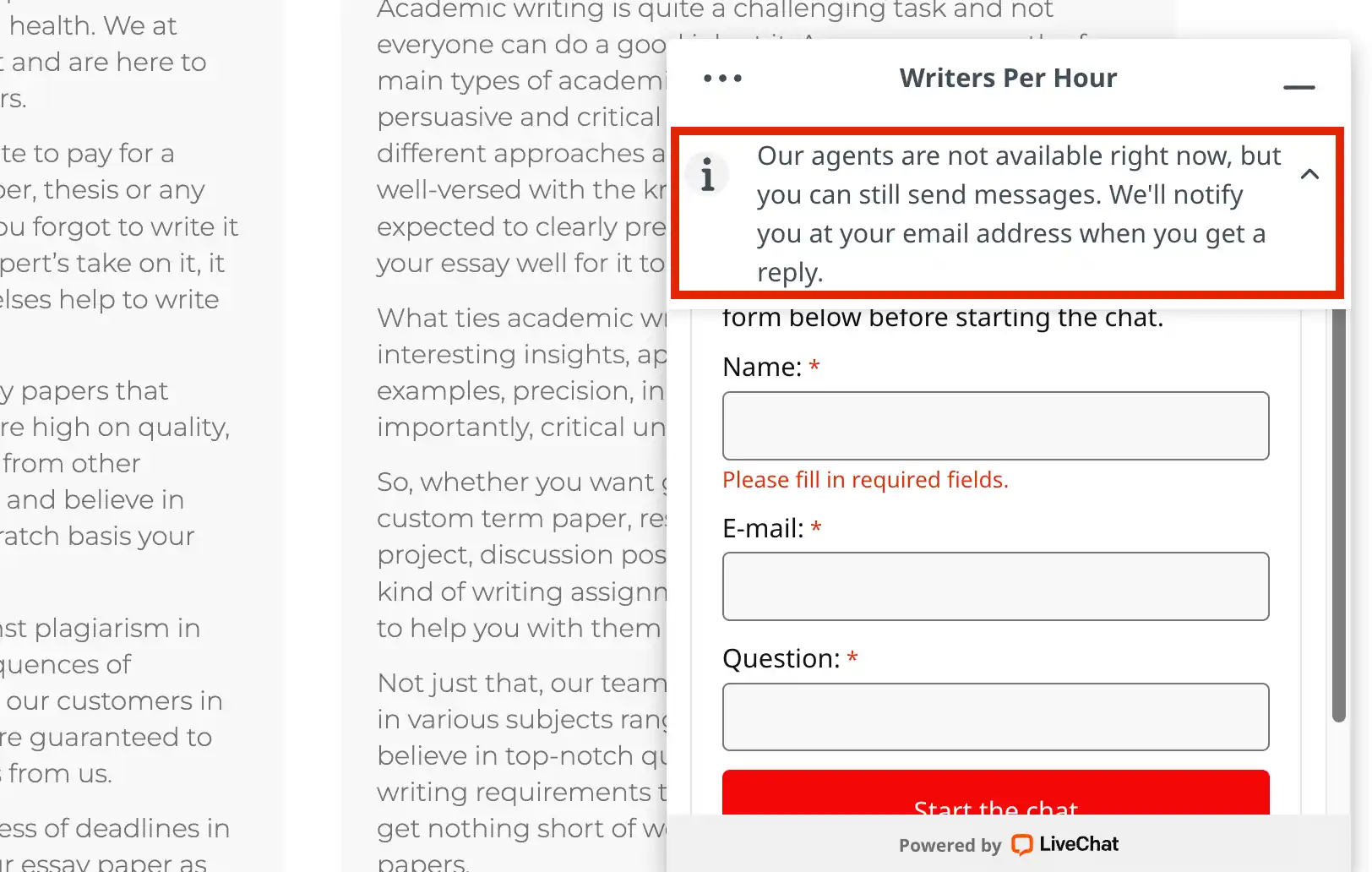 Writersperhour customer support