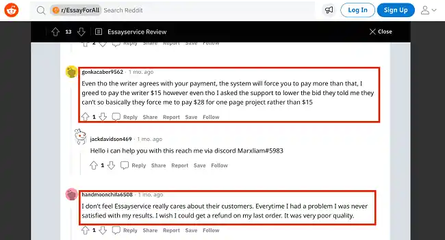 EssayService reviews on Reddit