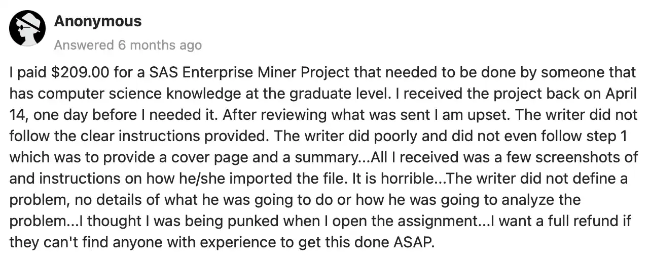 Assignmentgeek review on Quora