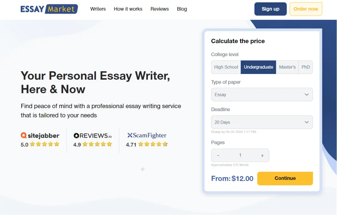 Essaymarket main page