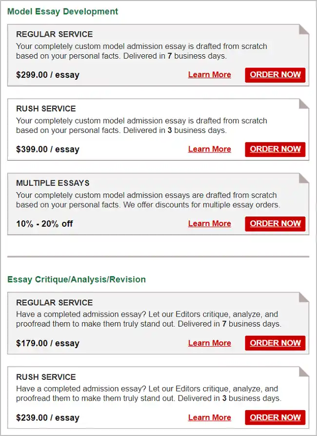 Admissionsessays pricing
