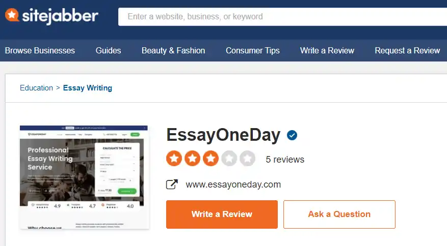 EssayOneDay reviews on SiteJabber