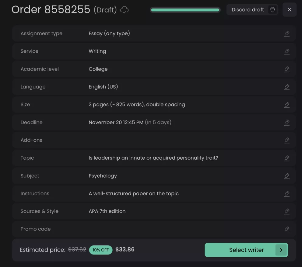 PaperWriter order