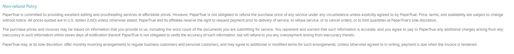 PaperTrue non-refund policy