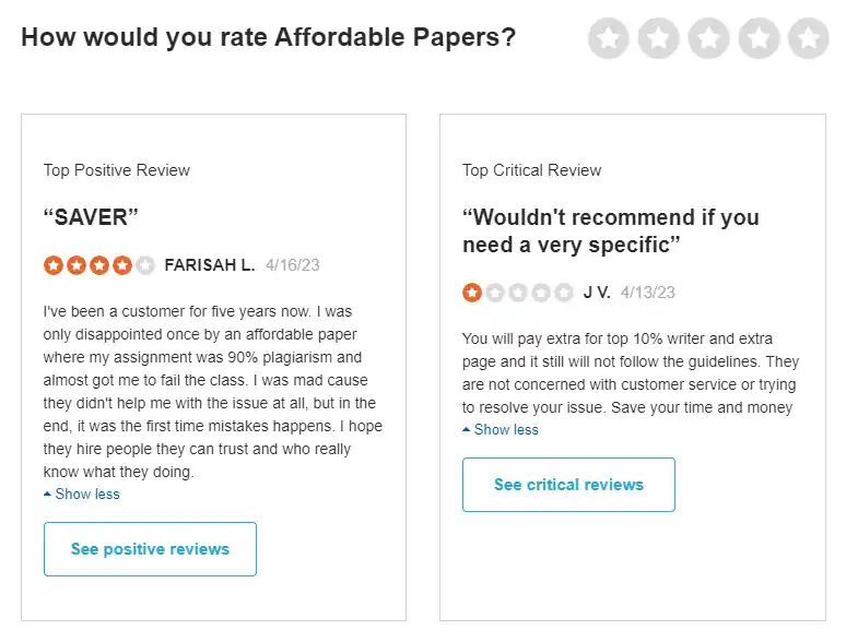 AffordablePapers reviews on SiteJabber