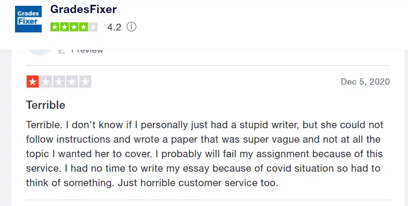 Gradesfixer review on Trustpilot