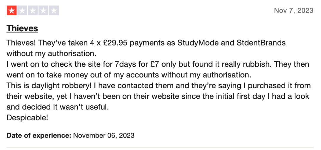 Studymode bad rating