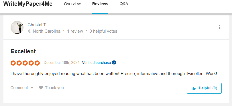 WriteMyPaper4me reviews on Christal