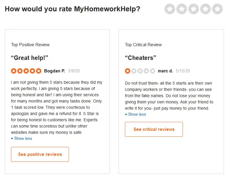 MyHomeworkHelp reviews on SiteJabber