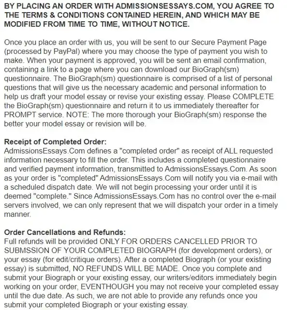 Admissionsessays terms of use