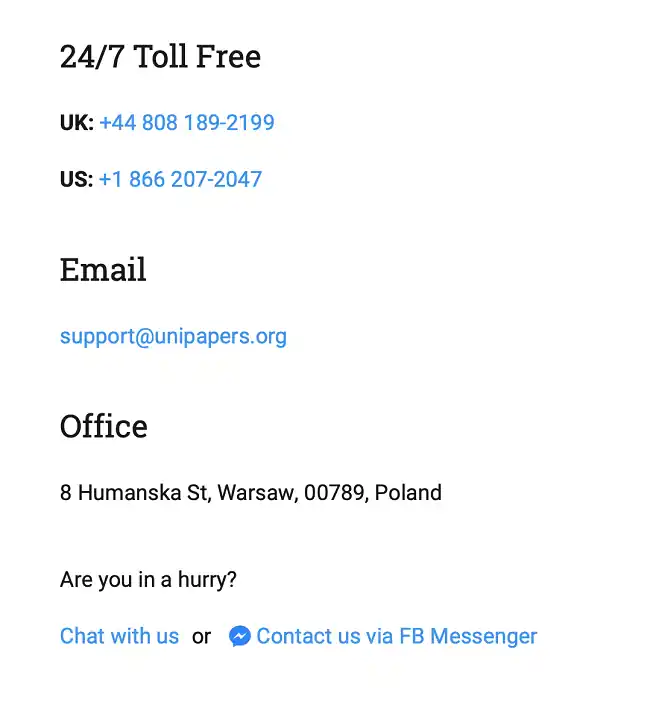 UniPapers customer support