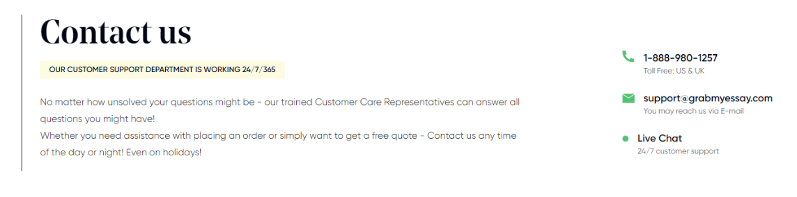 GrabMyEssay customer contact