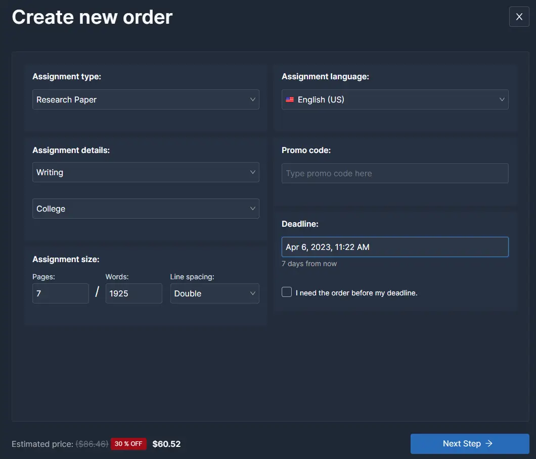 MyPaperHelp order form