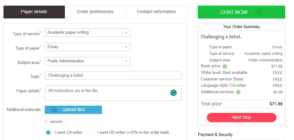 WriteMyEssays order form