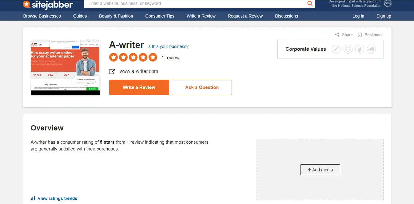 Reviews on a-writer at Sitejabber