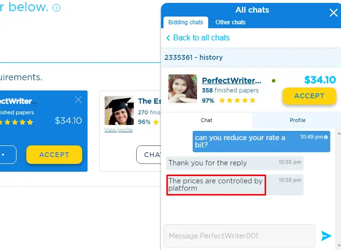 EduBirdie chat with writer