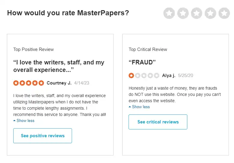 MasterPapers reviews