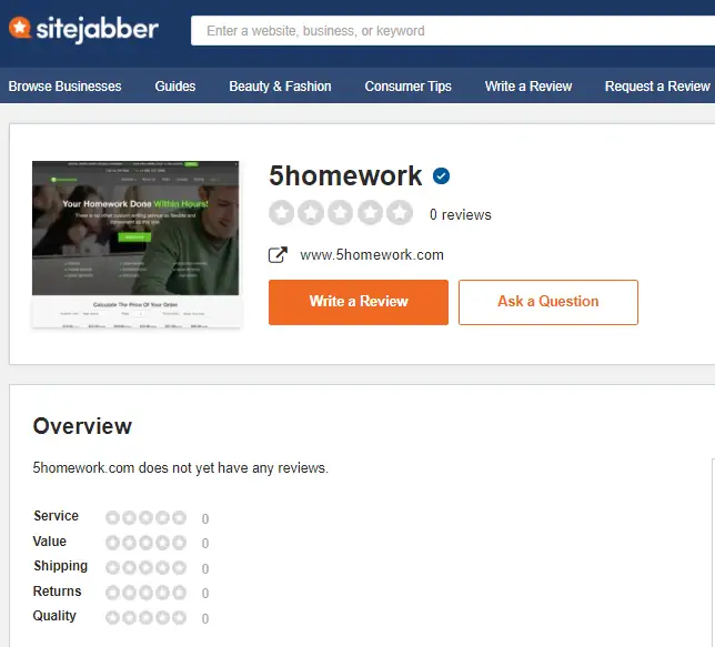 Reviews on 5homework at Sitejabber