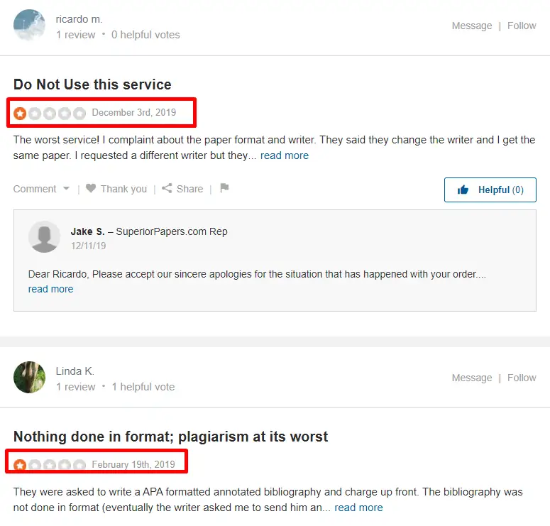 SuperiorPapers reviews on SiteJabber