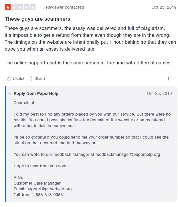 PaperHelp reviews on TrustPilot
