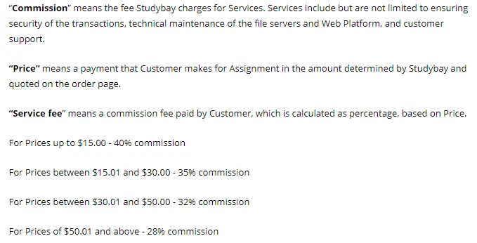 StudyBay service fee