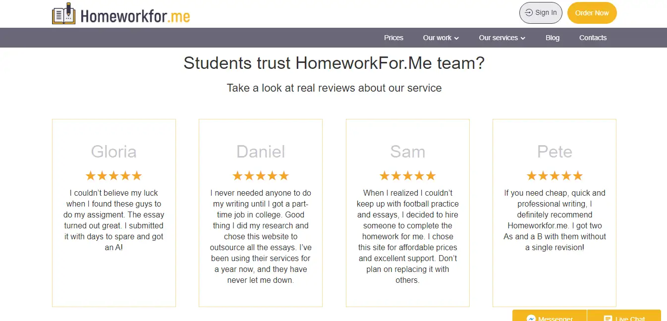 Reviews on HomeworkForMe