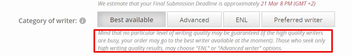 EssayOneDay do not guarantee a particular level of writing quality