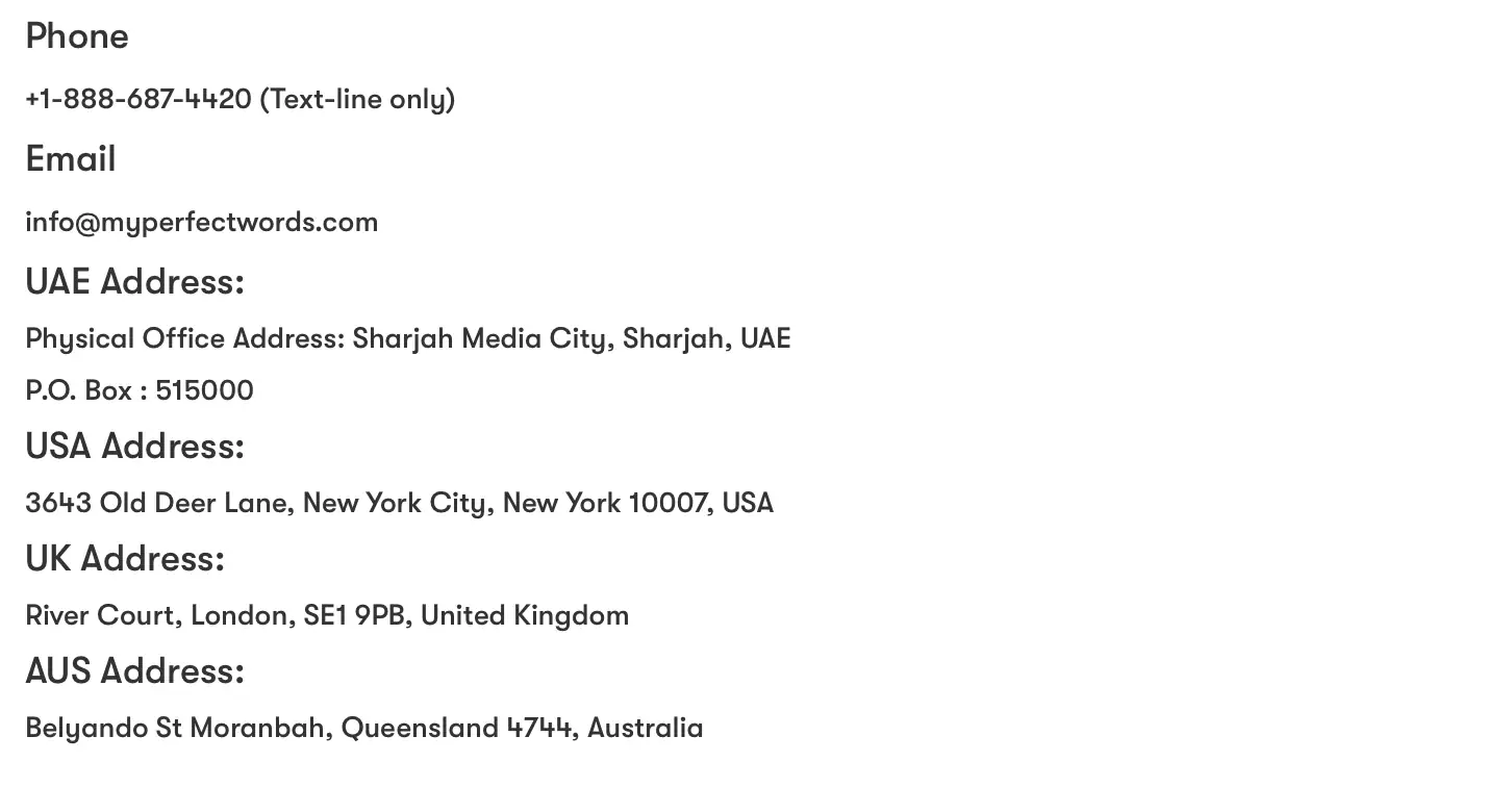 MyPerfectWords contacts