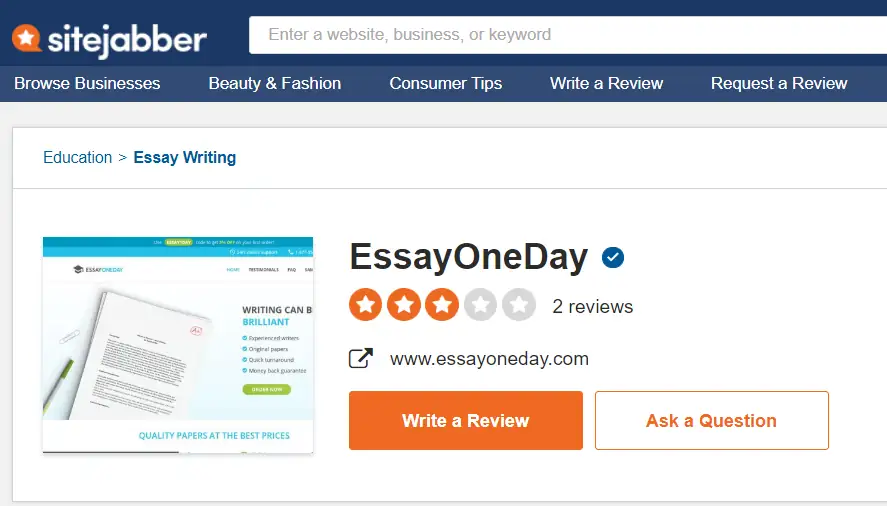 Reviews on EssayOneDay at Sitejabber