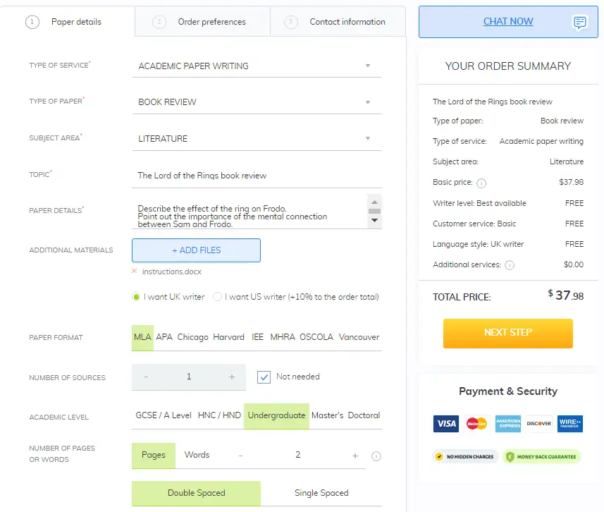 UKWritings order form