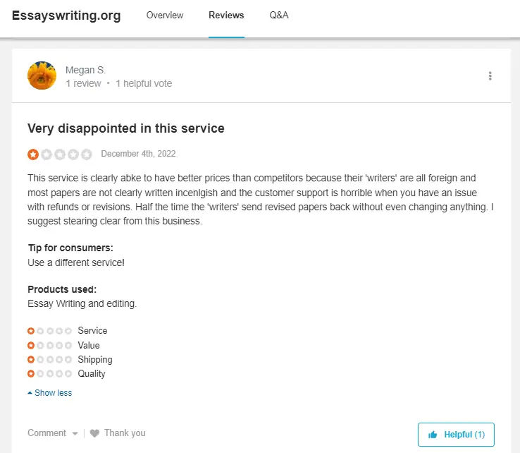 Essayswriting Review on Sitejabber