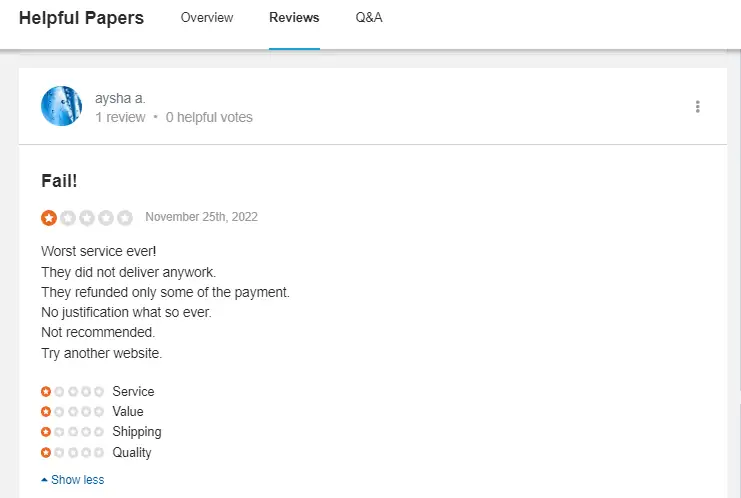 HelpfulPapers Review on SiteJabber