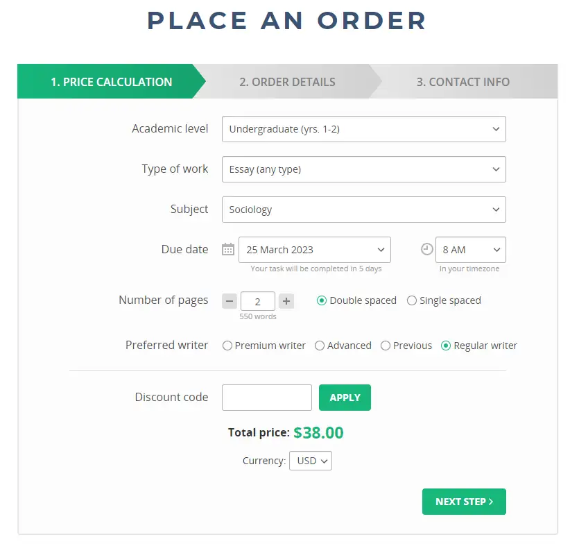 Getessay order form