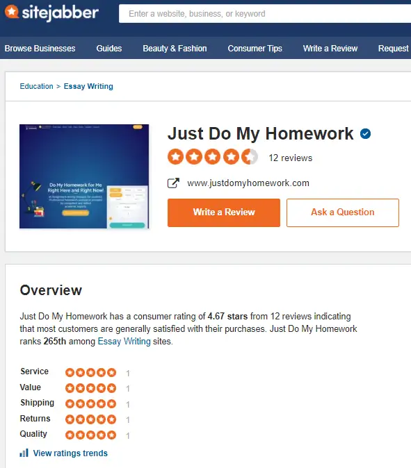 JustDoMyHomework reviews