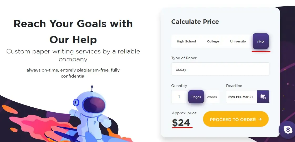 PaperHelp price calculator
