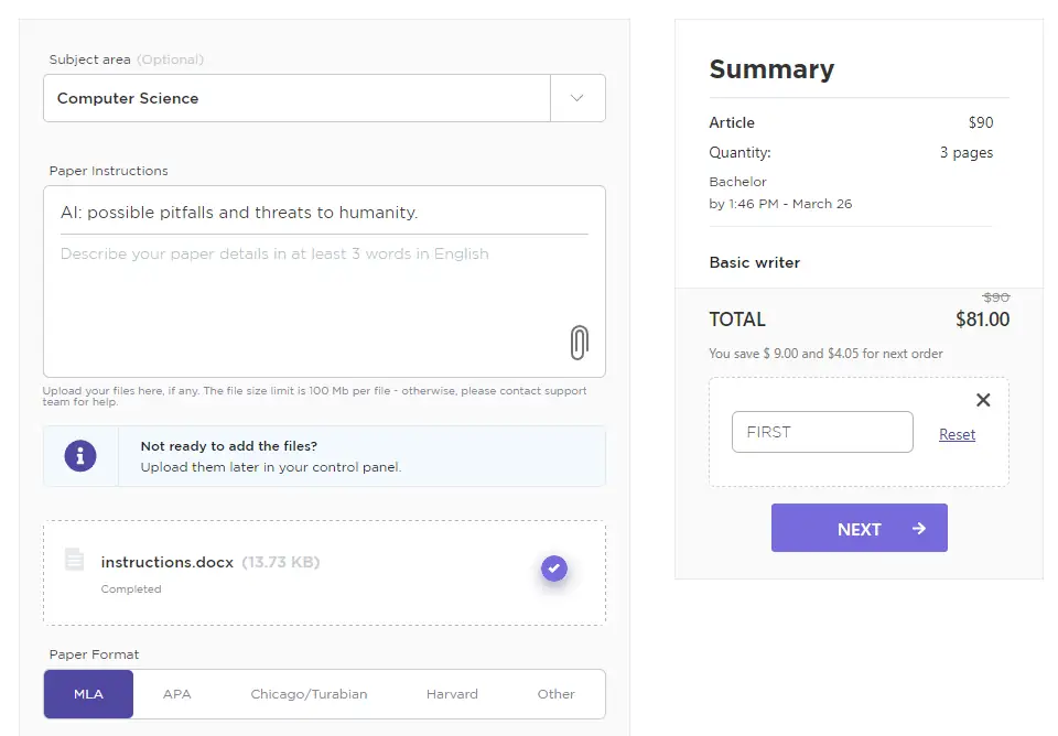 Essayswriting order form